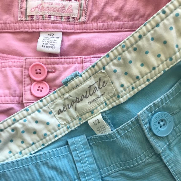 AEROPOSTALE Low-Rise Canvas Shorty Shorts w/ Pockets Pink & Light Blue size 1/2 - Picture 4 of 7